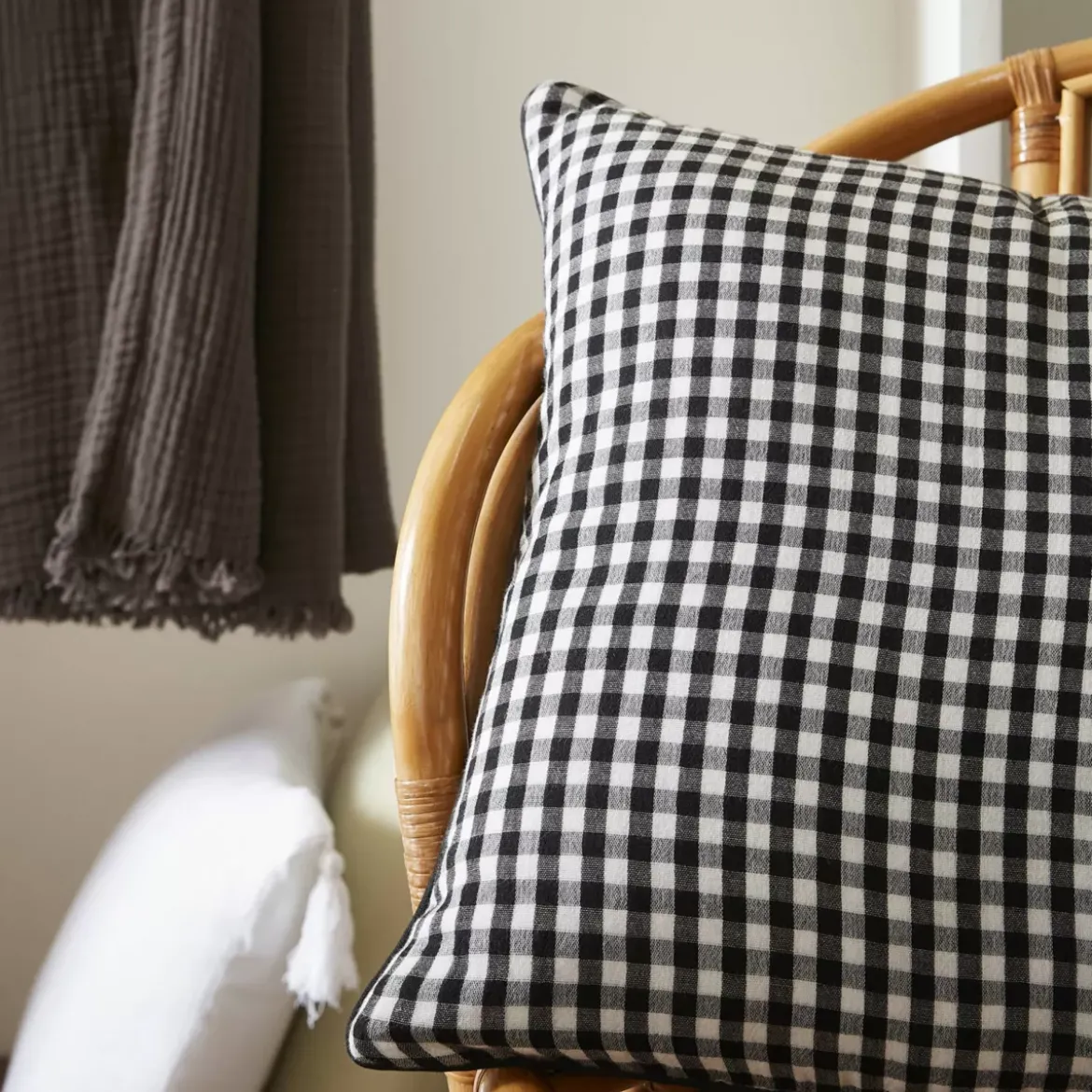 Cuscino quadrato in garza di cotone (45 x 45 cm) Gaïa vichy Nero