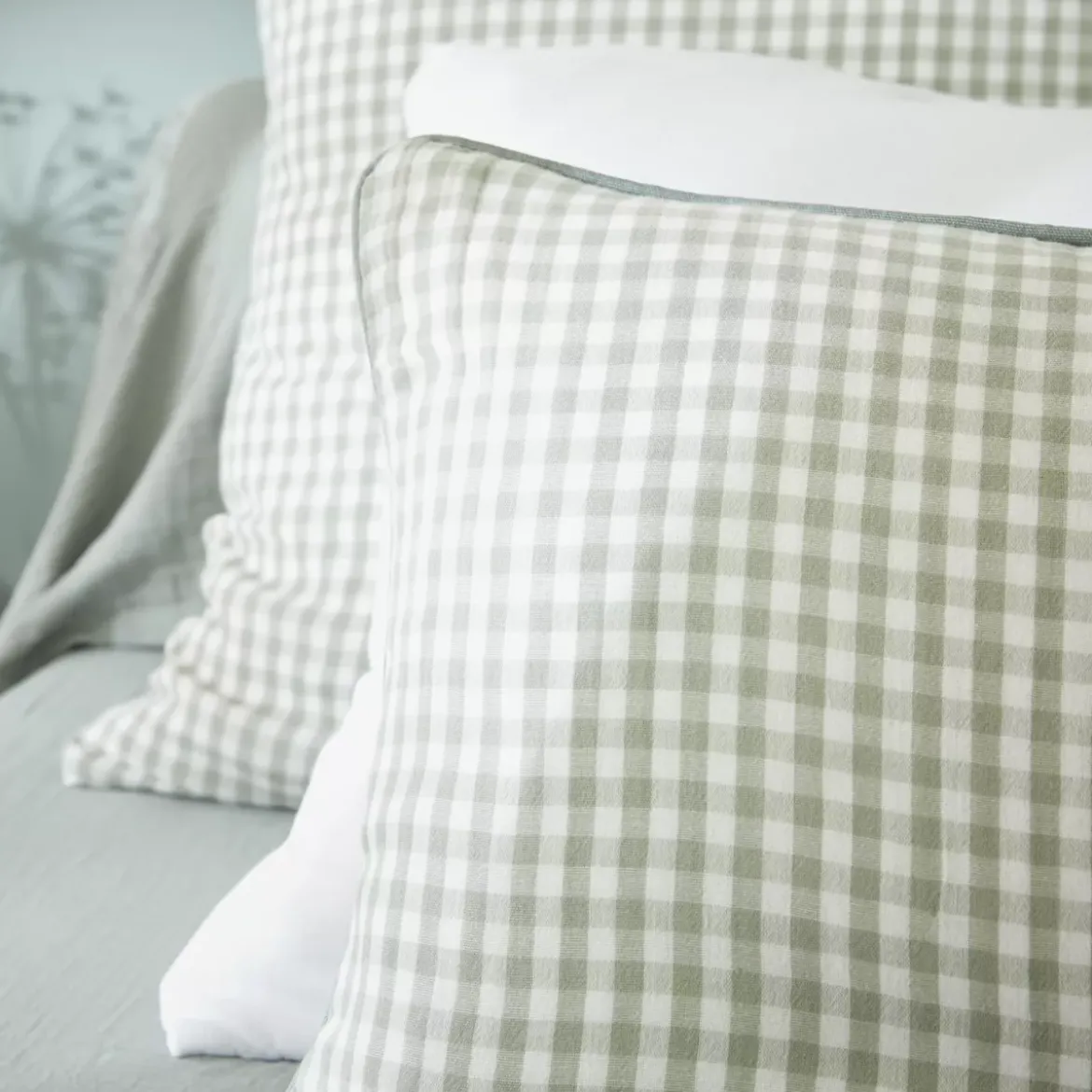 Cuscino quadrato in garza di cotone (45 x 45 cm) Gaïa vichy Verde eucalipto