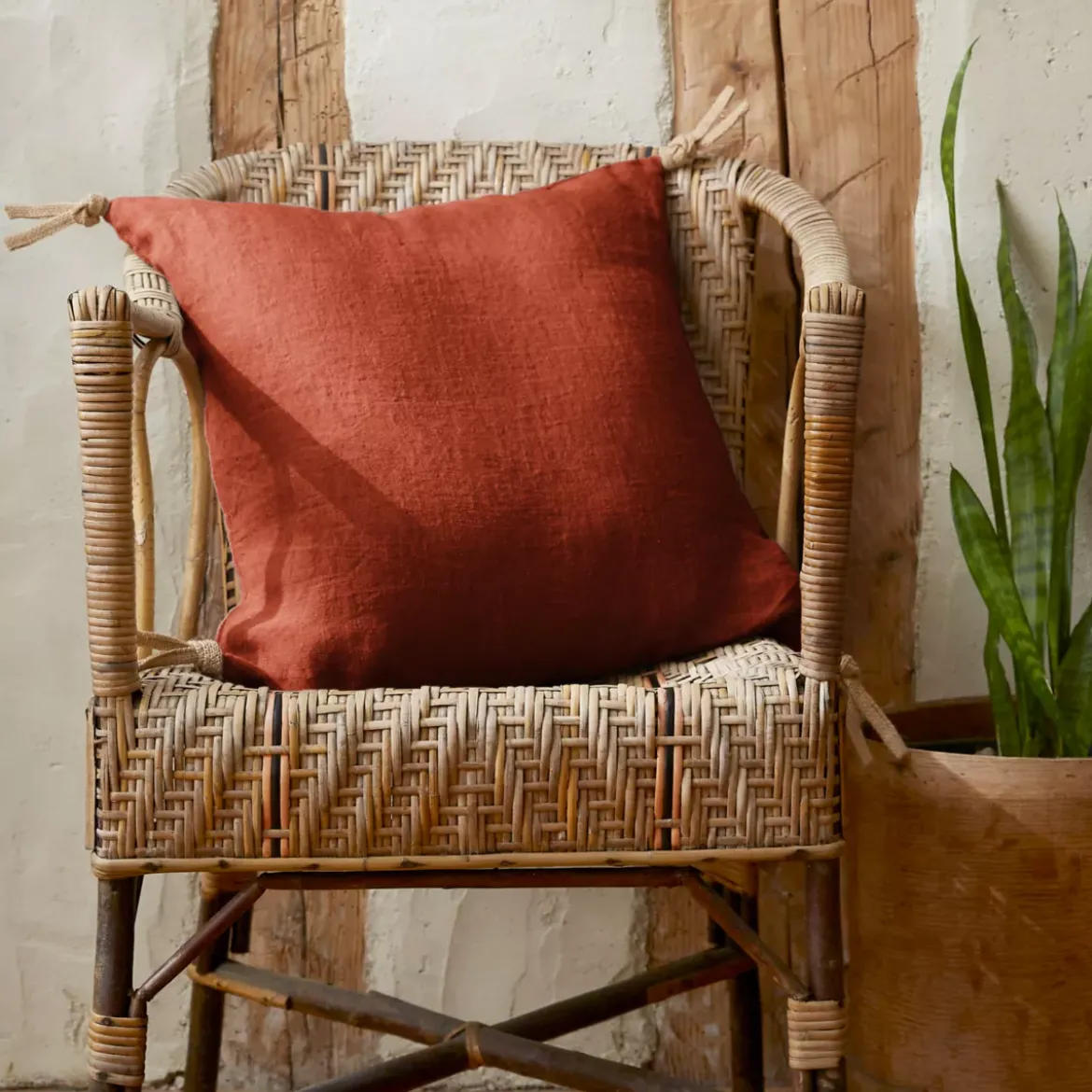 Cuscino quadrato lino lavato (45 cm) Louise Terracotta