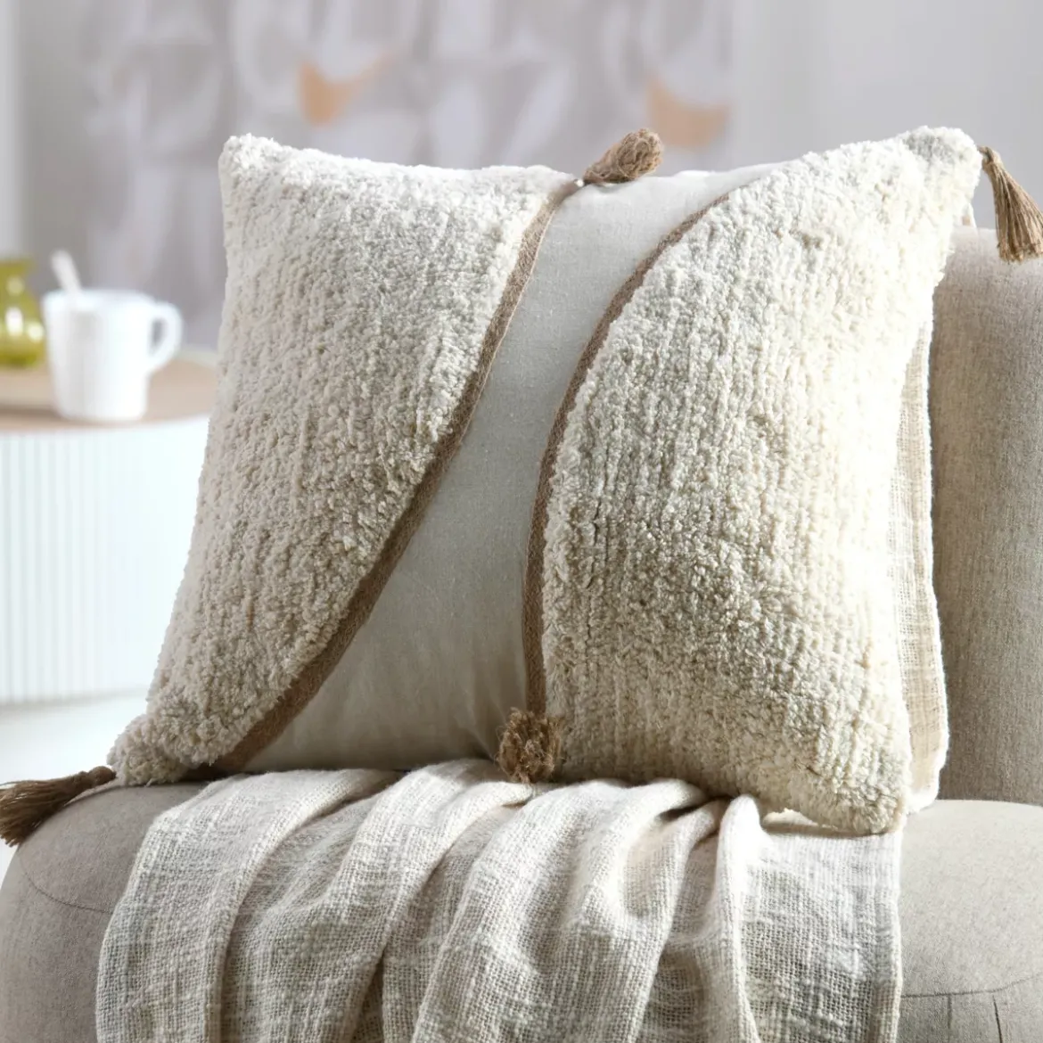 Cuscino quadrato tufted (45 x 45 cm) Blokken Ecru