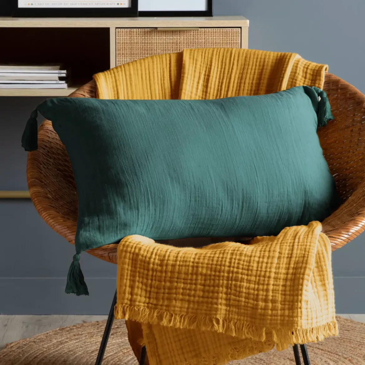 Cuscino rettangolare garza di cotone (40 x 60 cm) Gaia Blu ottanio