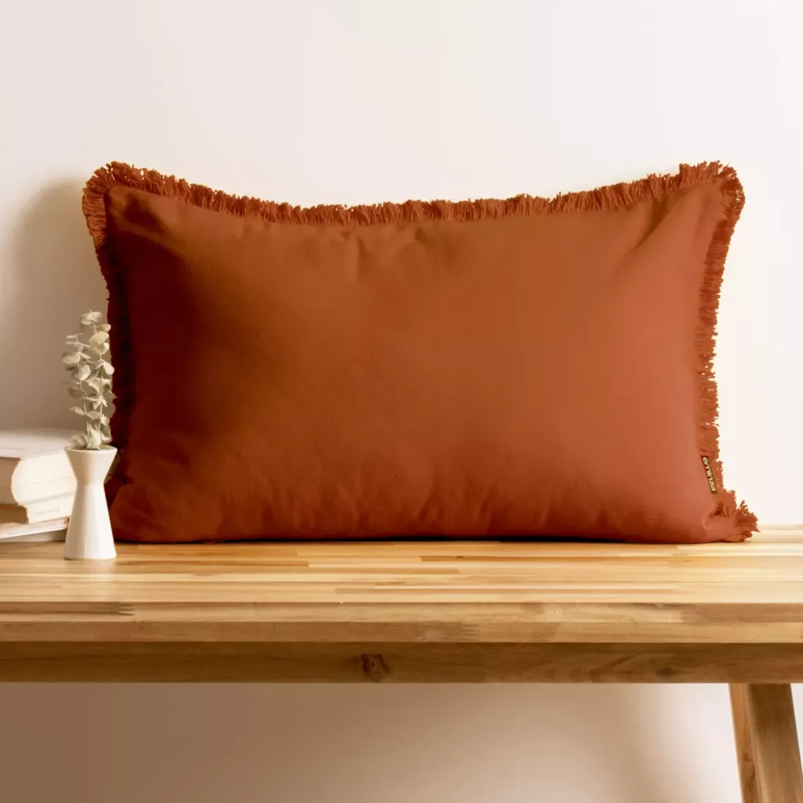Cuscino rettangolare in cotone (40 x 60 cm) Pixel con frange Terracotta