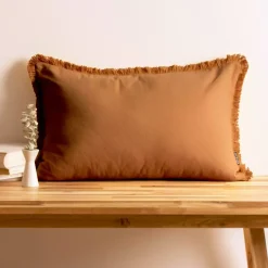 Cuscino rettangolare in cotone (40 x 60 cm) Pixel frange Camel