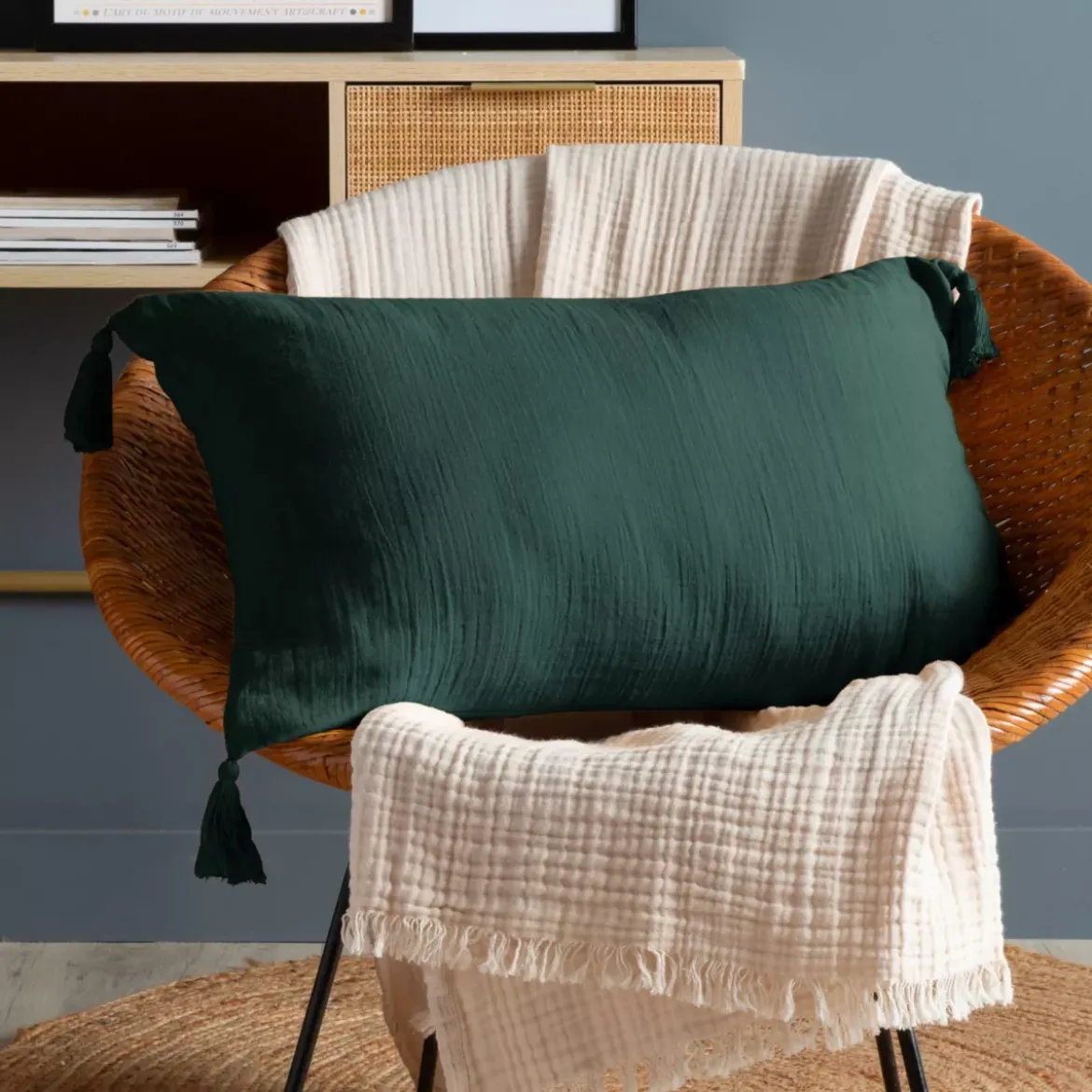 Cuscino rettangolare in doppia garza di cotone (40 x 60 cm) Gaïa Verde Abete