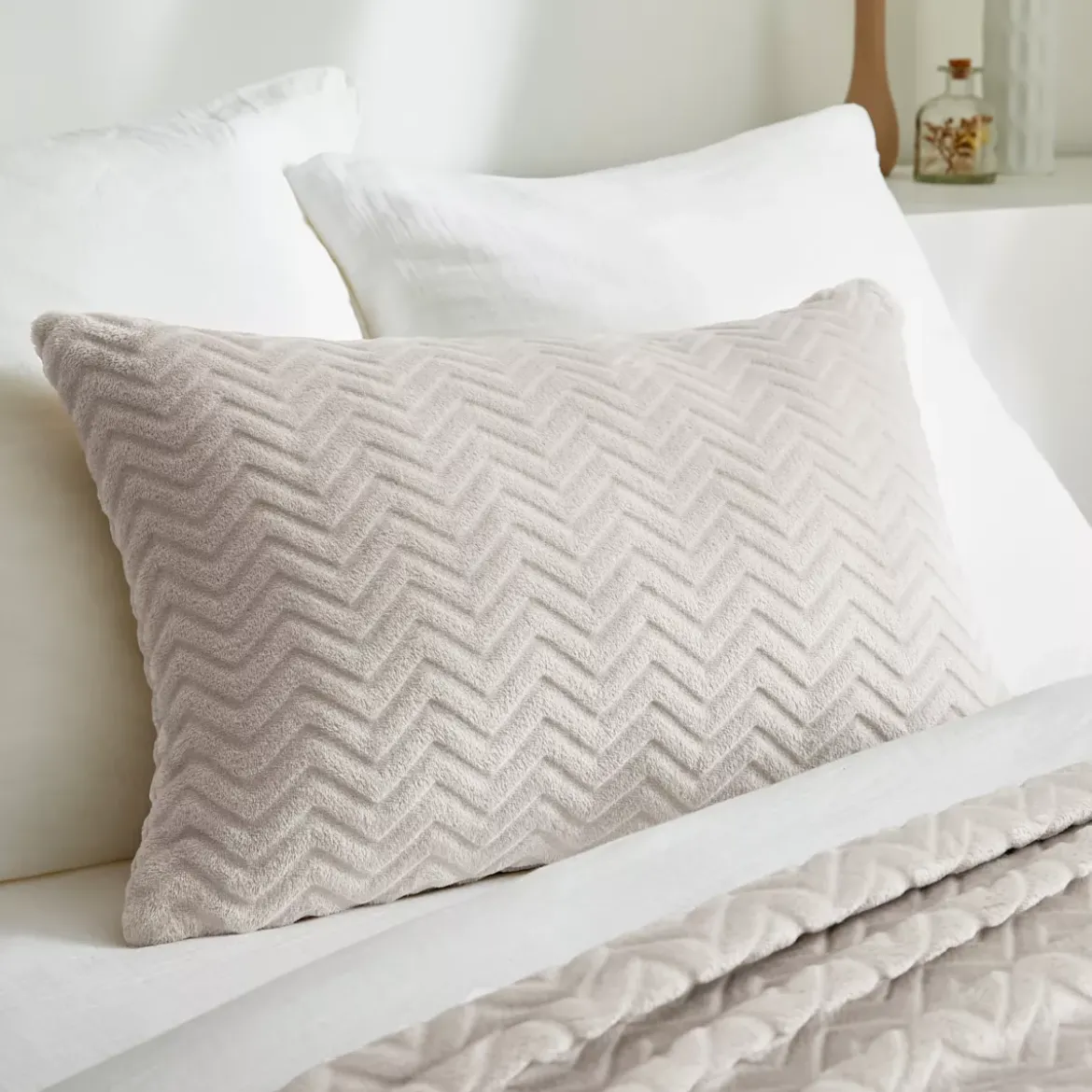 Cuscino rettangolare in flanella (40 x 60 cm) Zag Ecru