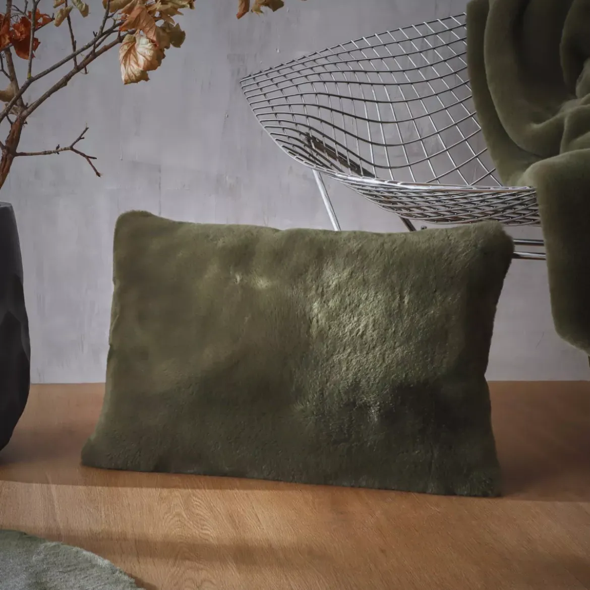 Cuscino rettangolare in finta pelliccia (40 x 60 cm) Finn Verde kaki
