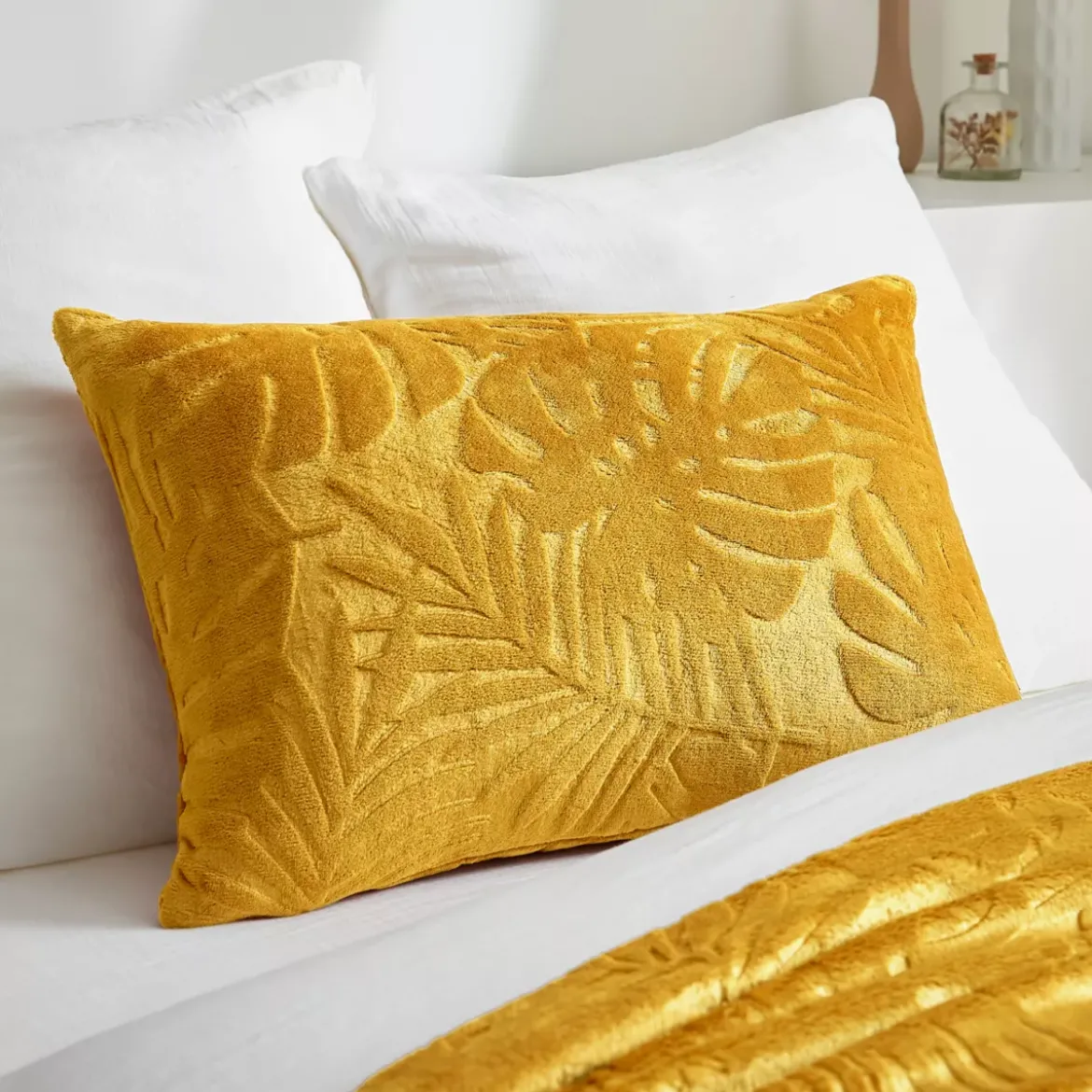 Cuscino rettangolare in flanella (40 x 60 cm) Flore Giallo senape