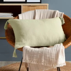 Cuscino rettangolare in garza di cotone (40 x 60 cm) Gaia Verde tiglio