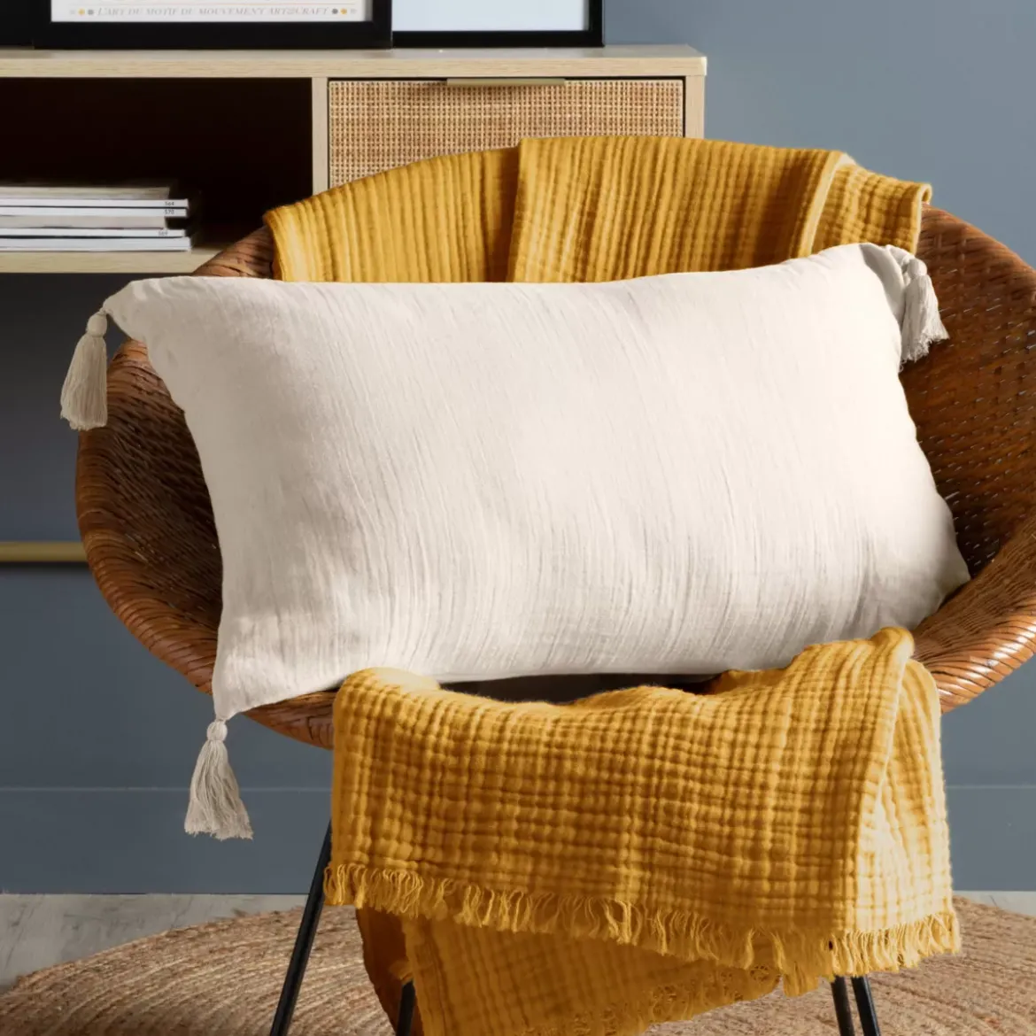Cuscino rettangolare in garza di cotone (40 x 60 cm) Gaïa Beige pampa