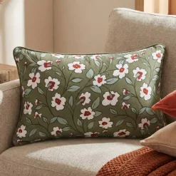 Cuscino rettangolare in garza di cotone (40 x 60 cm) Gaïa margherita Verde rosmarino