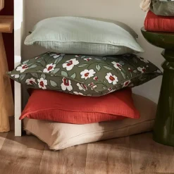 Cuscino rettangolare in garza di cotone (40 x 60 cm) Gaïa margherita Verde rosmarino