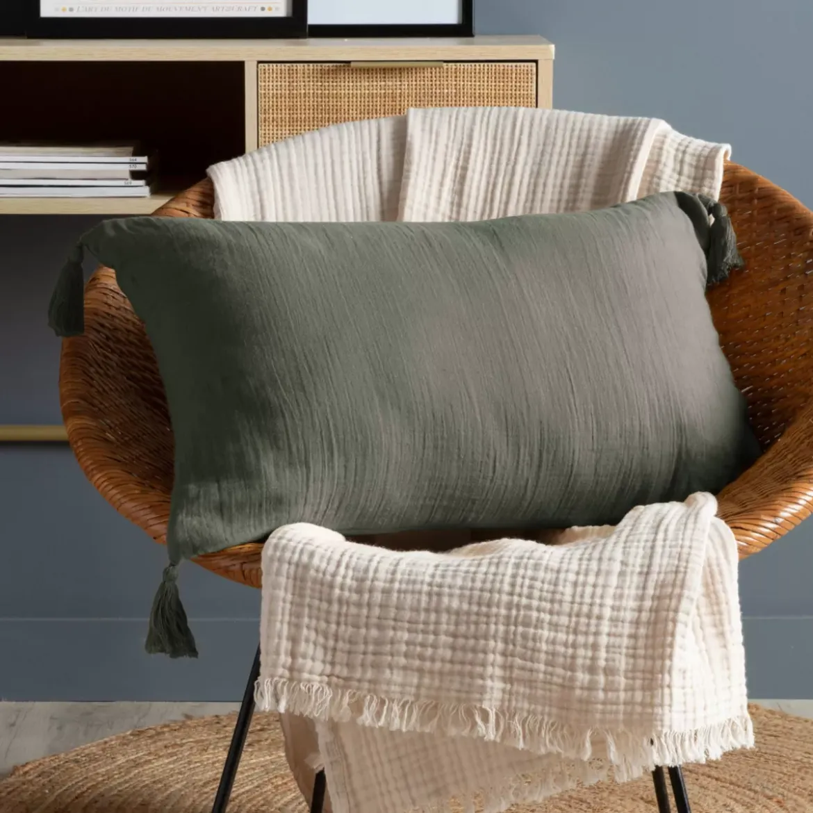Cuscino rettangolare in garza di cotone (40 x 60 cm) Gaia Verde rosmarino