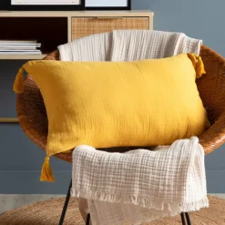 Cuscino rettangolare in garza di cotone (40 x 60 cm) Gaia Giallo zafferano