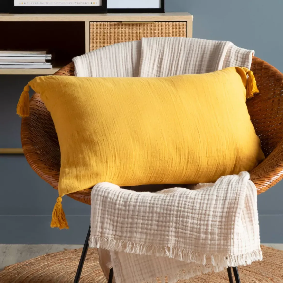 Cuscino rettangolare in garza di cotone (40 x 60 cm) Gaia Giallo zafferano