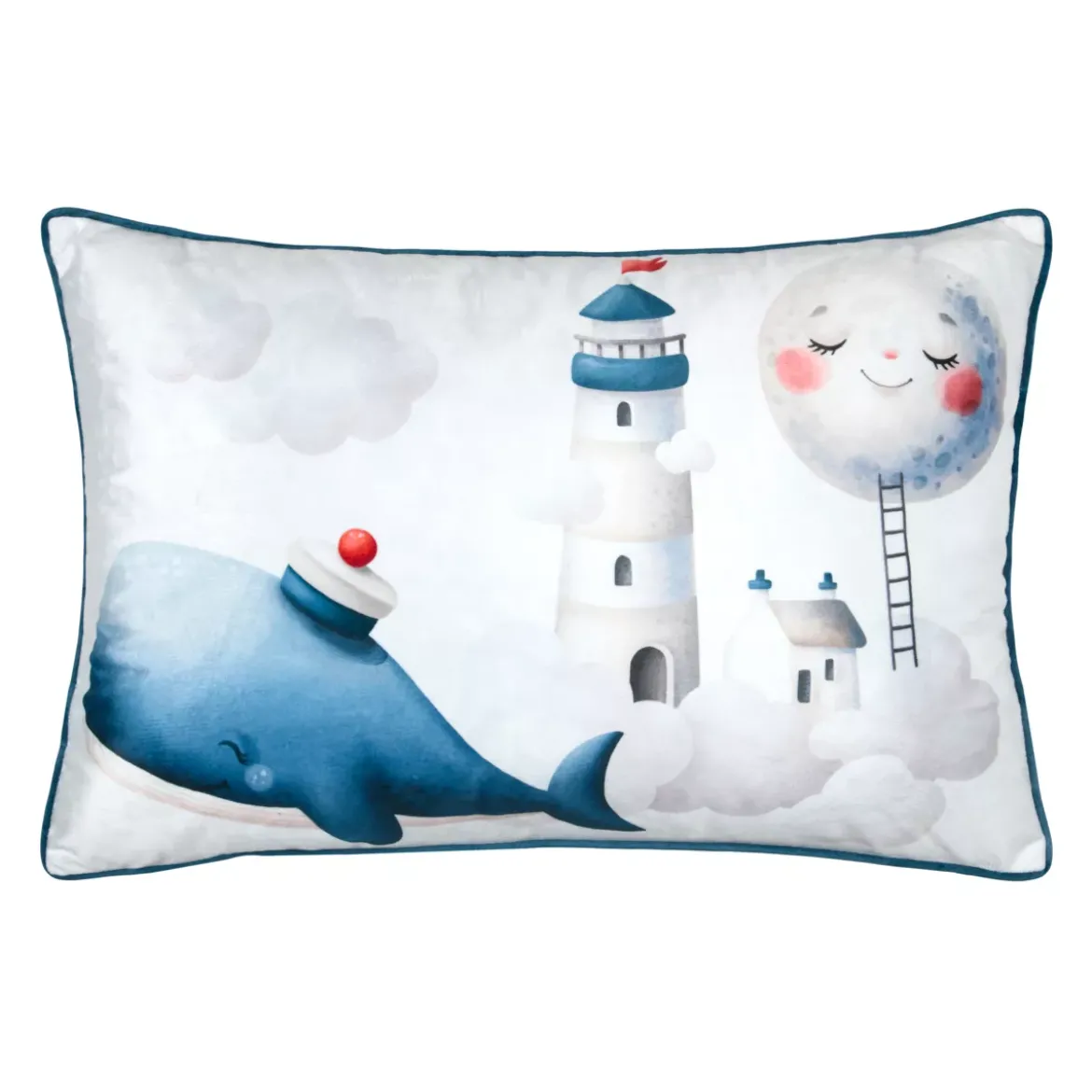 Cuscino rettangolare per bambini in velluto (40 x 60 cm) Moby Blu