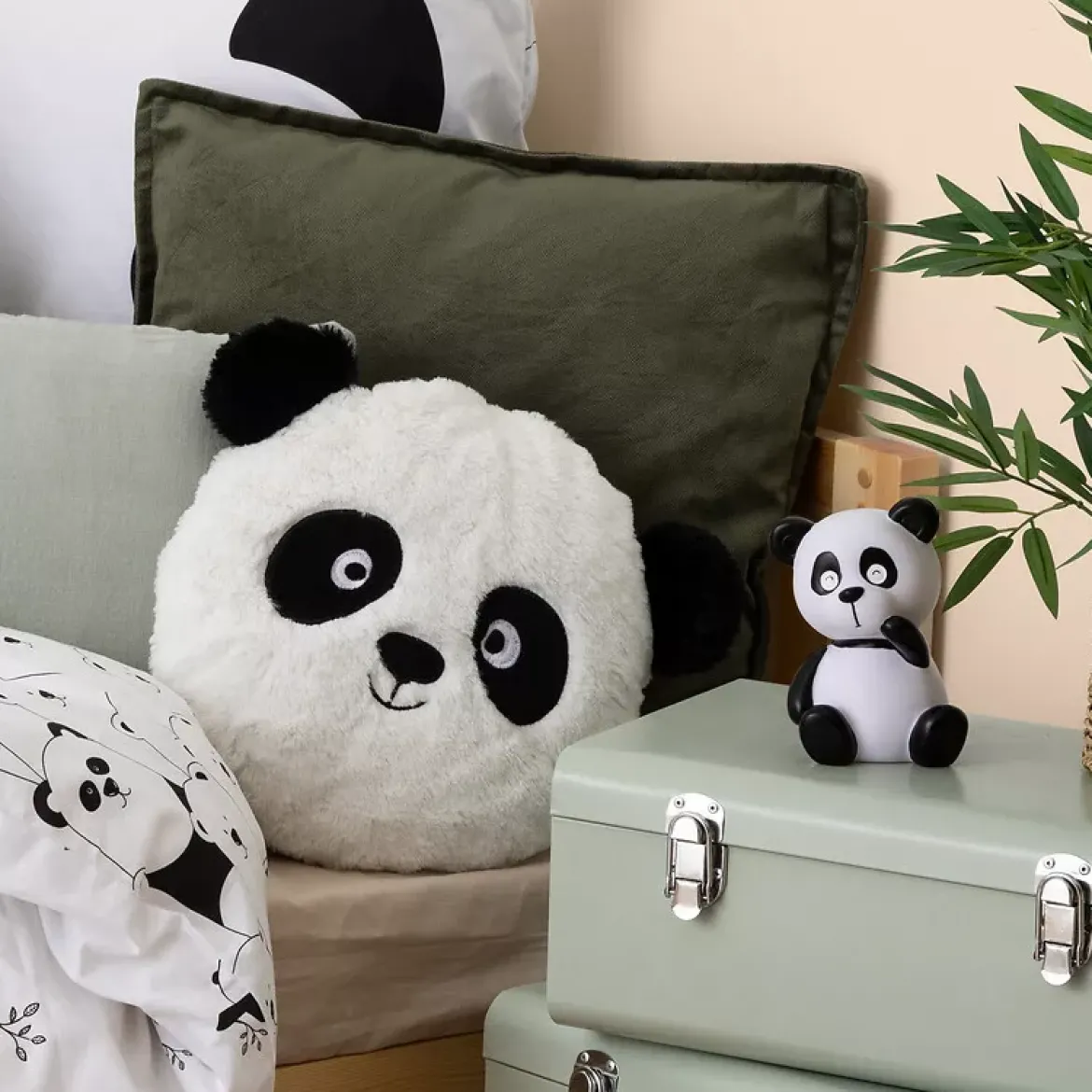Cuscino rotondo bambino (27 cm) Panda Bianco