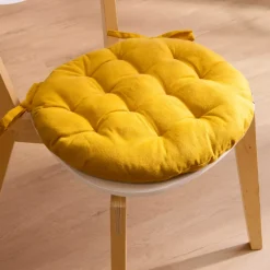 Cuscino rotondo per sedia in cotone (40 cm) Pixel Giallo senape