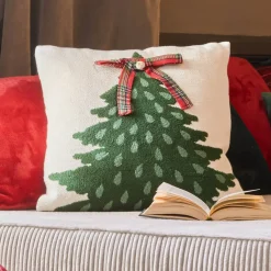 Cuscino di Natale quadrato in cotone (45 x 45 cm) Albero di Natale Tartan Rosso