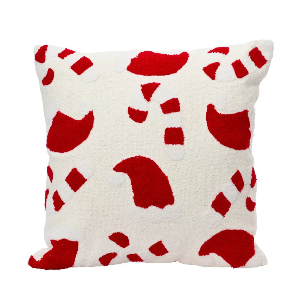 Cuscino di Natale quadrato in cotone (45 x 45 cm) Canna di zucchero Rosso e Bianco