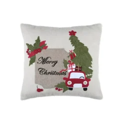 Cuscino di Natale ricamato (45 x 45 cm) Merry Christmas Naturale