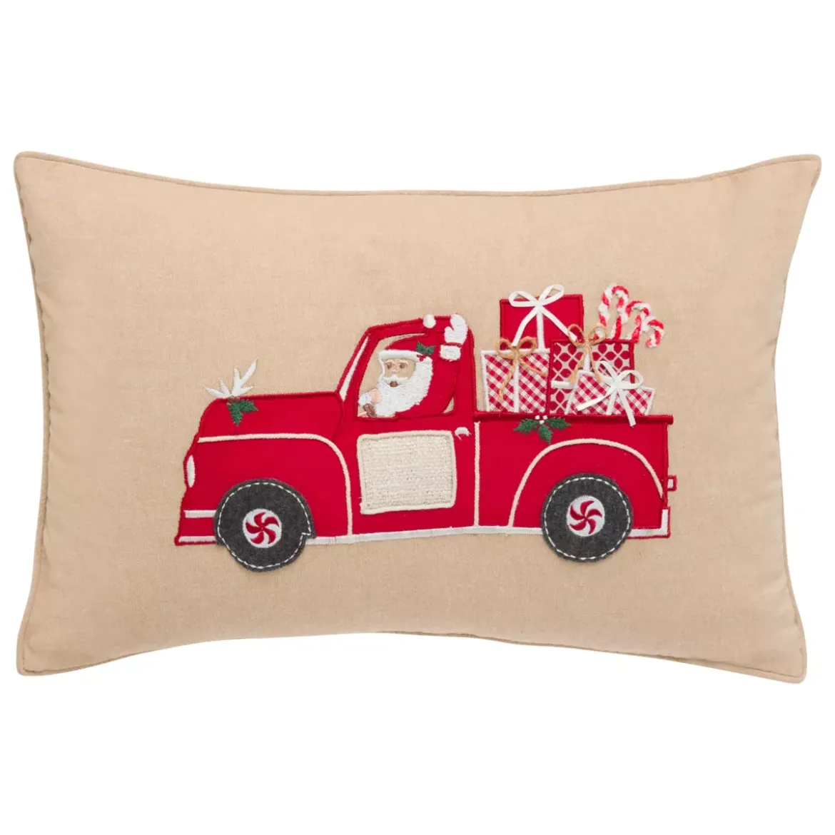 Cuscino natalizio rettangolare (59 x 39 cm) Auto di Babbo Natale Rosso e beige