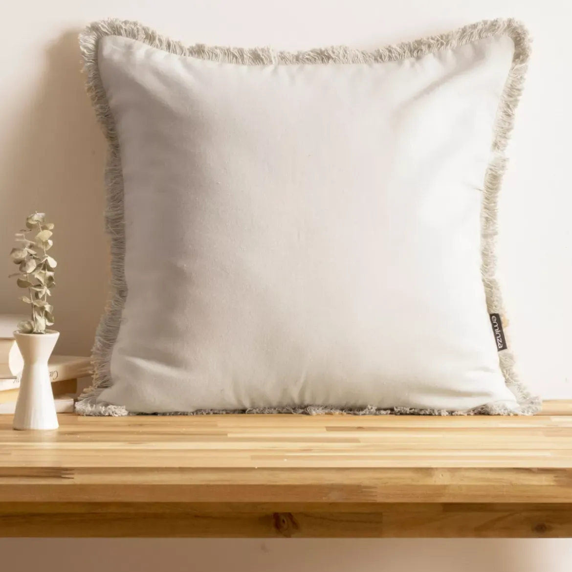 Cuscino quadrato in cotone (45 x 45 cm) Pixel con frange Beige