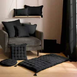 Cuscino quadrato in cotone (45 x 45 cm) Pixel con frange Nero