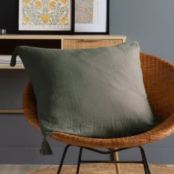 Cuscino quadrato in garza di cotone (60 x 60 cm) Gaia Verde rosmarino