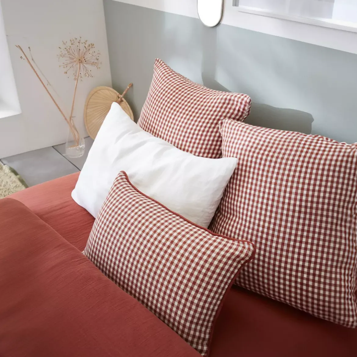 Cuscino quadrato in garza di cotone (45 x 45 cm) Gaïa vichy Terracotta