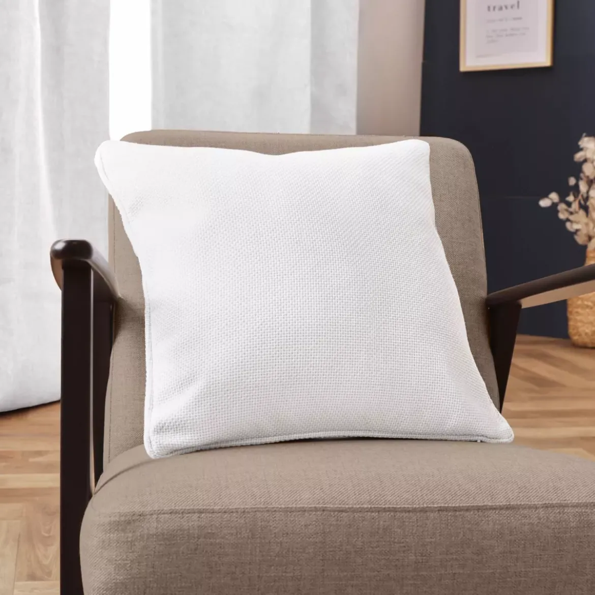 Cuscino quadrato tessuto (45 x 45 cm) Alba Bianco perla