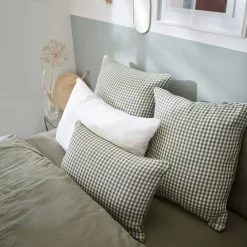 Cuscino rettangolare in garza di cotone (40 x 60 cm) Gaïa vichy Verde rosmarino
