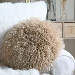 Cuscino rotondo in pelliccia sintetica (40 cm) Cosylife Beige