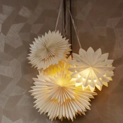 Decorazione da appendere luminosa in carta LED (D40 cm) Origami Star Bianco caldo
