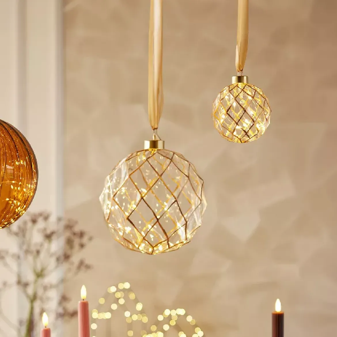 Decorazione da appendere luminosa a pile 40 LED (D20 cm) Vintage Oro/bianco caldo
