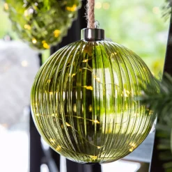 Decorazione da appendere luminosa a pile 40 LED (D20 cm) Vintage Verde tè / bianco caldo