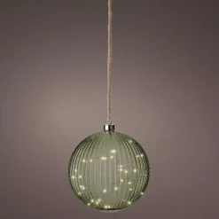 Decorazione da appendere luminosa a pile 40 LED (D20 cm) Vintage Verde tè / bianco caldo