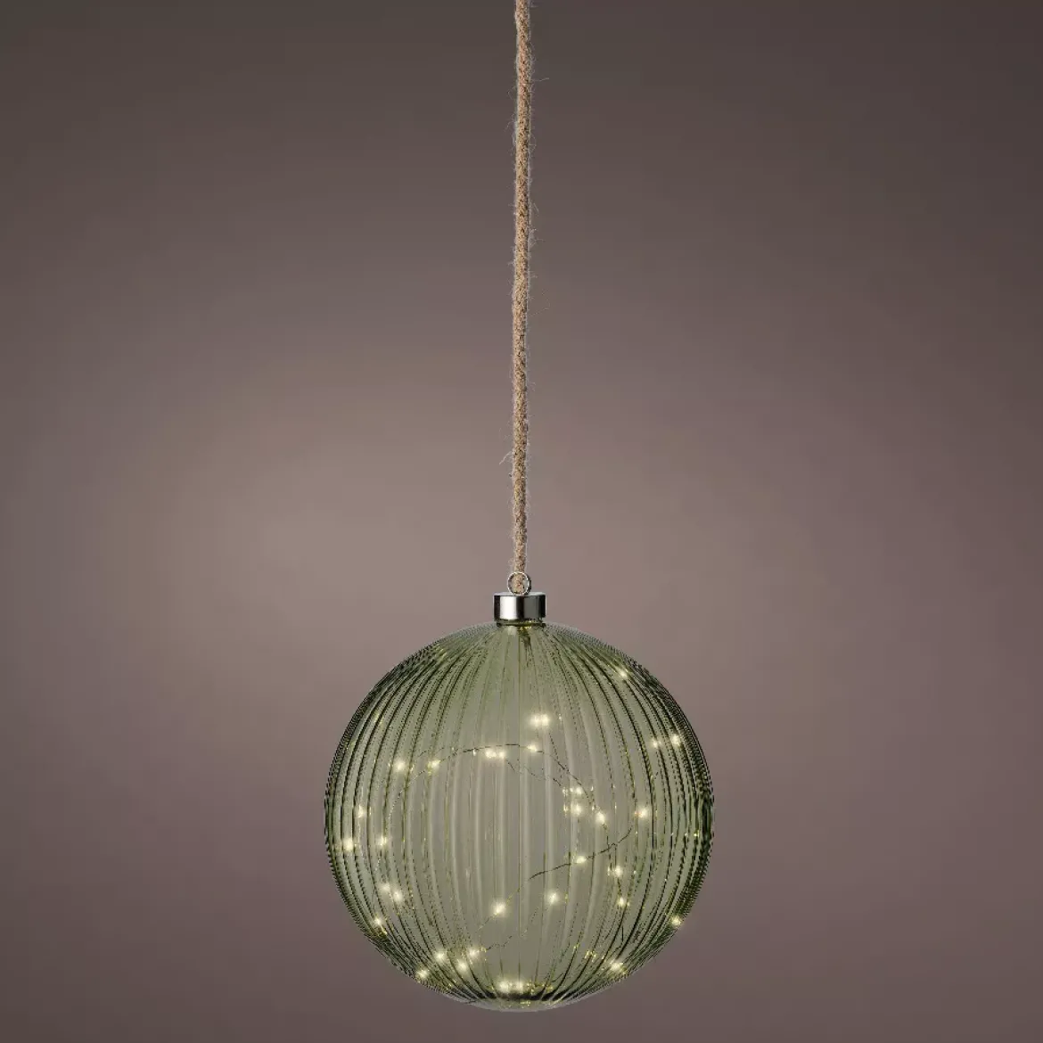 Decorazione da appendere luminosa a pile 40 LED (D20 cm) Vintage Verde tè / bianco caldo