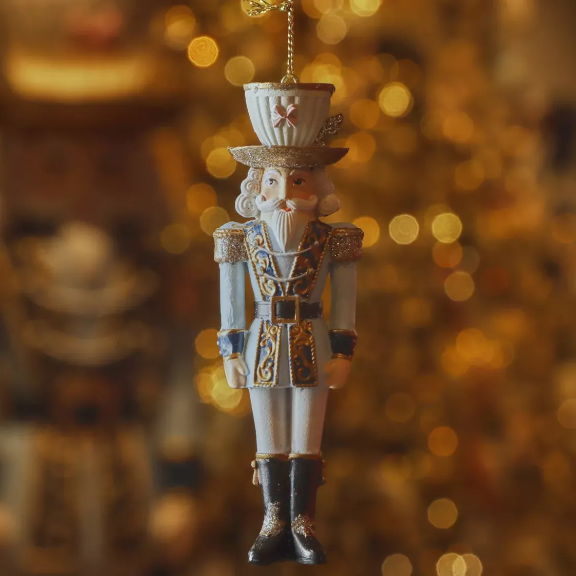Decorazione di Natale sospesa (H12 cm) Schiaccianoci Tea time Blu e bianco