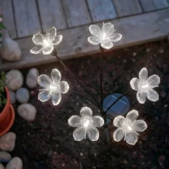 Decorazione luminosa Solare da infilare nel terreno (H70 cm) Flowers Bianco caldo