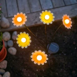 Decorazione luminosa Solare con picchetto (H60 cm) Margherite Giallo e bianco caldo