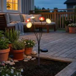 Decorazione luminosa Solare con picchetto (H60 cm) Margherite Rosso