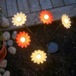 Decorazione luminosa Solare con picchetto (H60 cm) Margherite Rosso