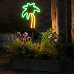 Decorazione luminosa Solare da infilare nel terreno (H74 cm) Palma neon Verde