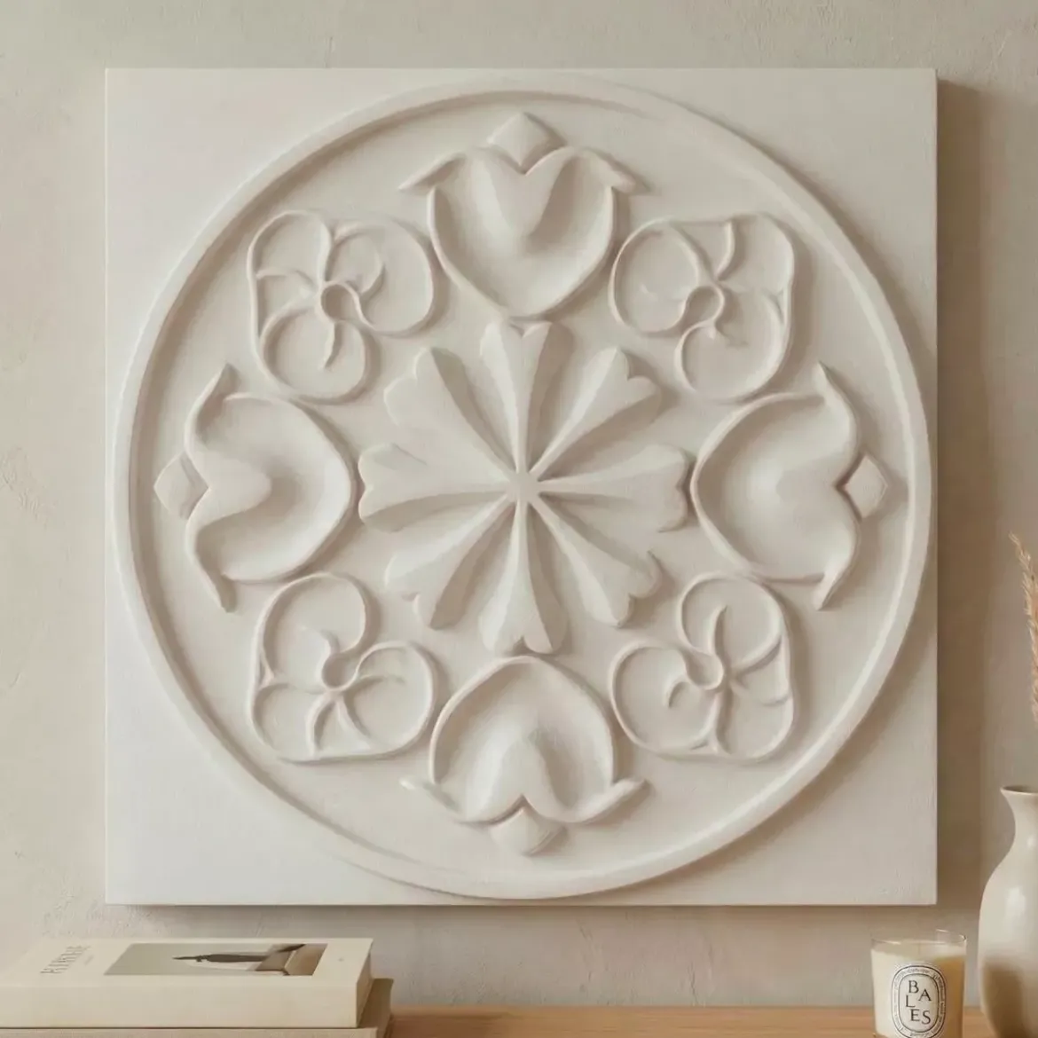 Decorazione murale in legno (L50 cm) Mandala Bianco