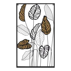 Decorazione murale in metallo (Alt 82 cm) Foglie in rattan Nero