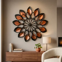 Decorazione murale in metallo (D91 cm) Fiore Nero e marrone
