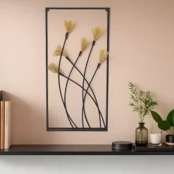 Decorazione murale in metallo e lino (Alt 80 cm) Nature Nero