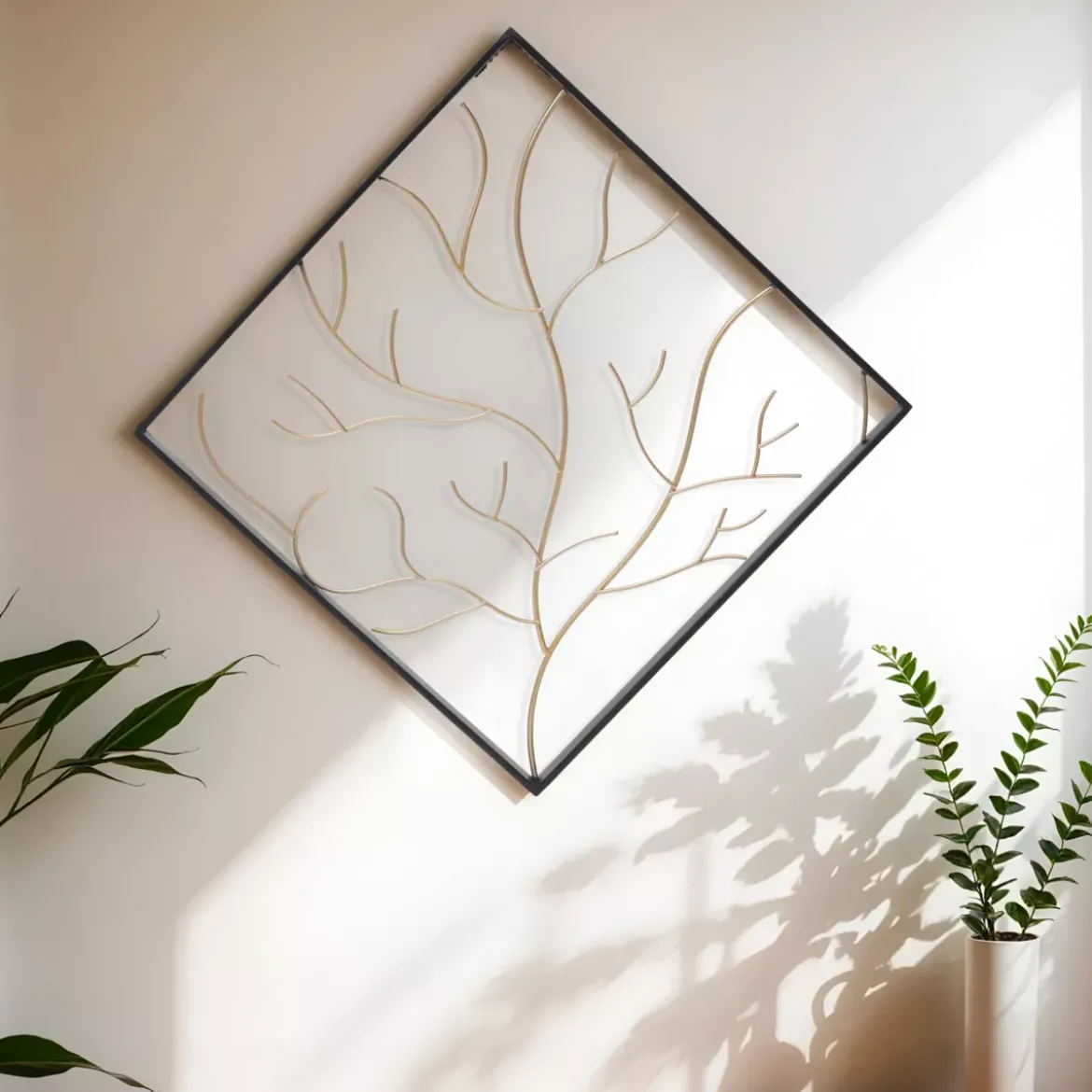 Decorazione murale in metallo (Alt 49,5 cm) Albero contemporaneao Nero e dorato