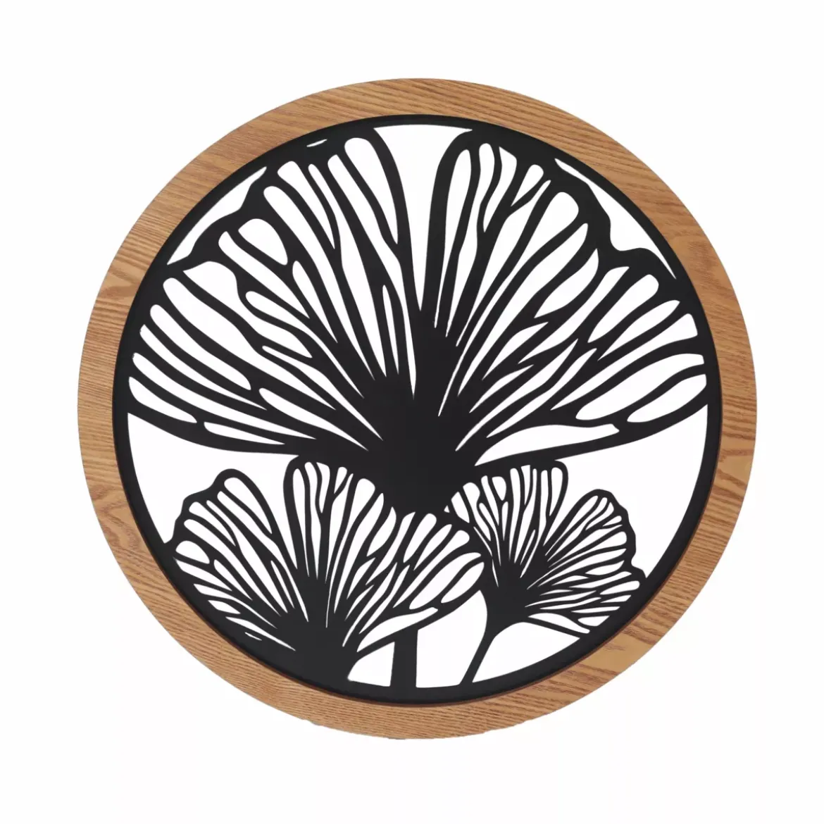 Decorazione murale rotonda in metallo (D60 cm) Ginkgo Nero