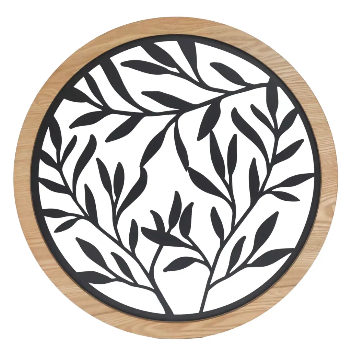 Decorazione murale rotonda in metallo (D60 cm) Foglie Nero